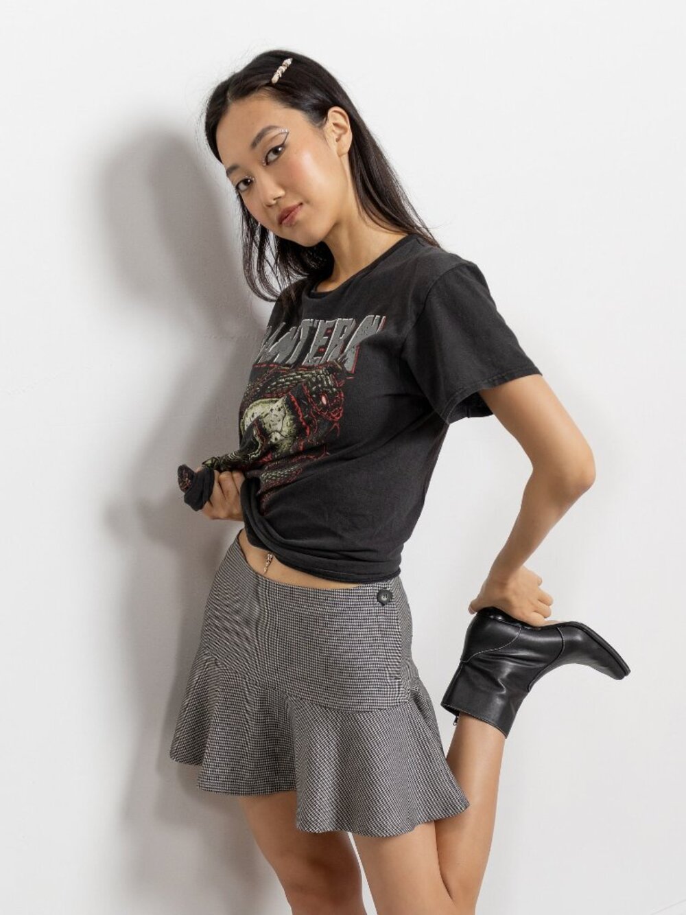 Y2K Checkered Mini Skirt, Ruffled Low Rise, Extra Small - Picture 7 of 10